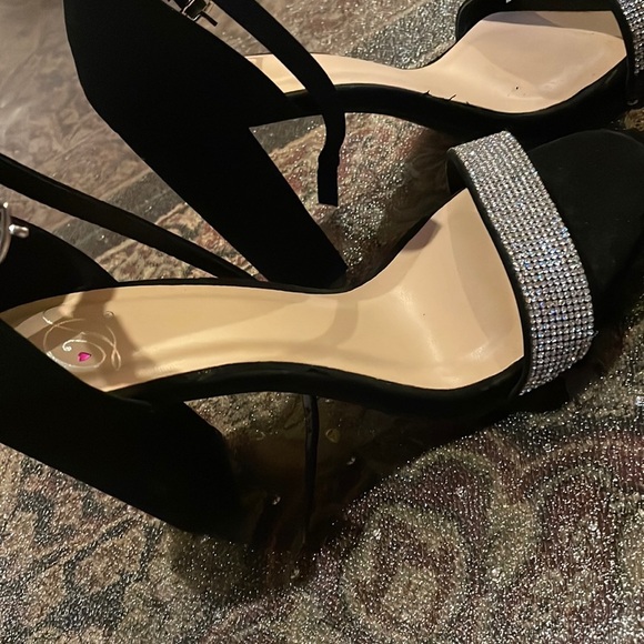 Black suede sparkle chunky heel - Picture 3 of 3